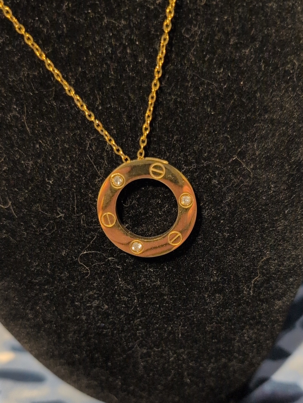 Gold Stainless Steel Inspired Circular Pendant Necklace